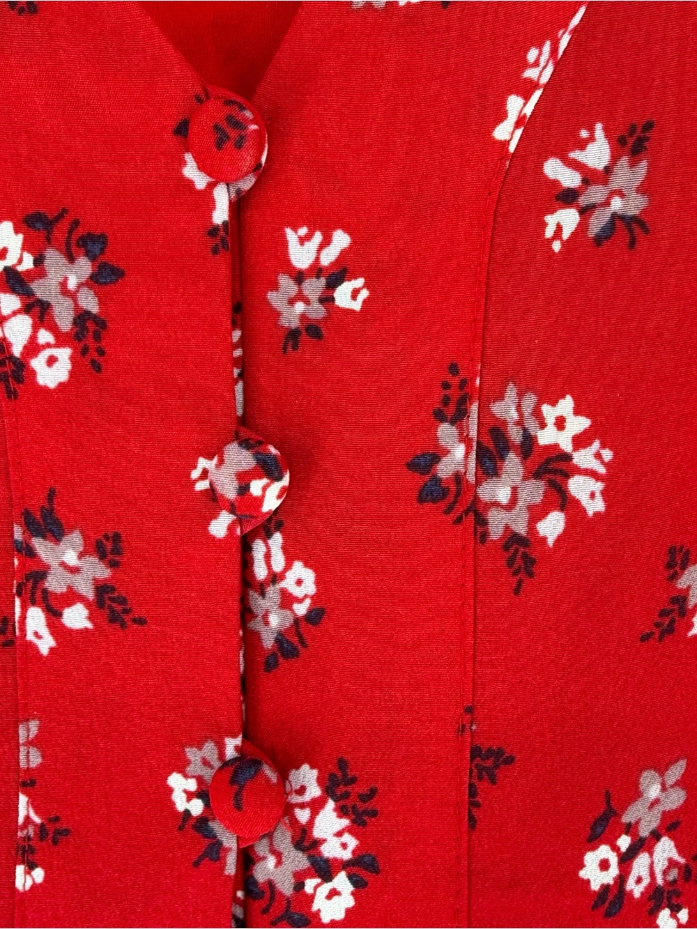 Madewell Babydoll Dress Red Floral Sz 8 100% Silk 90s Style V-Neck Button Front - Picture 3 of 14